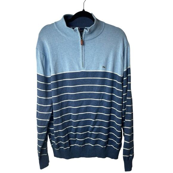 Vineyard Vines Other - Men's Vineyard Vines 1/4 Zip Cotton Striped‎ Pullover Sweater Blue White Large